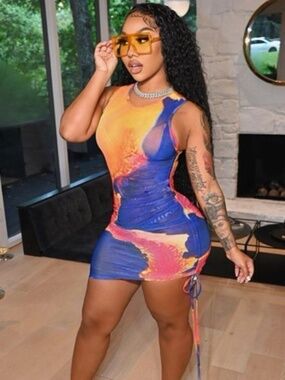 Shane Justin Lava Girl 3PC Mesh Ruched Mini Dress Set NWT Women's Medium
